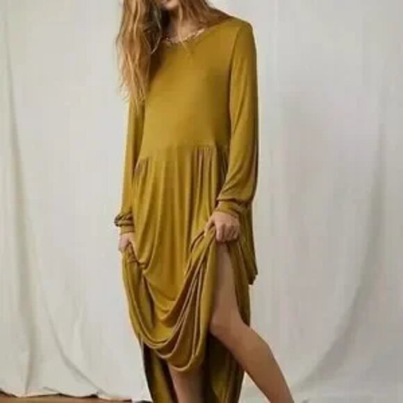 Free People Beach Maxi Dress Cameron Boho Oversized LS Blue MEDIUM #OB1675544 - Picture 2 of 16